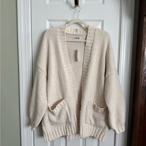 NWT American Eagle Cream Open-Front Pocket Cardigan Sweater (L)